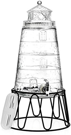 Елегантен Дом Диспенсер за напитки от Прозрачно стъкло с Релефна Фар студен лед Метална стойка Обем 1.5 Литра, С