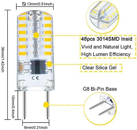Лампа LEKE G8 T4 G8 двухконтактная led крушка 2,5 W, еквивалентна на халогенна лампа G8 20 W, led лампа G8 с регулируема яркост, Топло Бяла 3000 До, ac 110 120 130 (6 бр.)