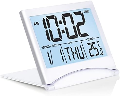 Цифров Пътен alarm clock Betus с бяла подсветка - Сгъваема Календар, Температура и таймер, LCD часовници с режима