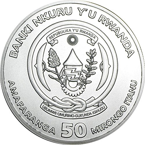 2014 RW Африканска унция Импала 1 Унция Сребърна Монета на Дивата Природа в фолиото мента - Руанда 50 Франка БУ