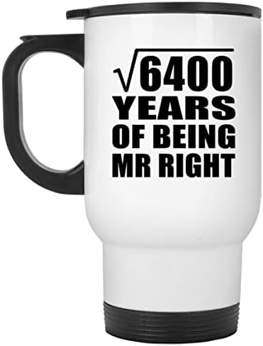 Designsify 80th Anniversary Корен Квадратен от 6400 Години на Съществуване на г-н Райт, Бяла Пътна Чаша С Изолация от Неръждаема Стомана от 14 унции, Подаръци за рожден Ден, Годишни?