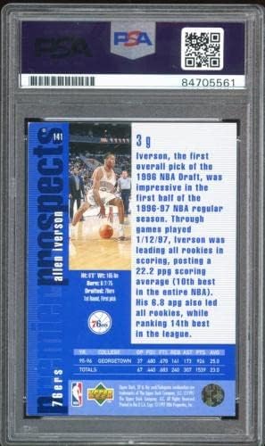 1996 SP #141 Allen Iverson RC Новобранец На картата Синьо Мастило PSA / DNA Auto GEM MINT 10 - Баскетболни карти за начинаещи