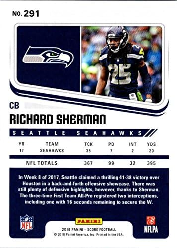 Чрез 2018 #291 Футболна карта на Ричард Шърман Seattle Seahawks