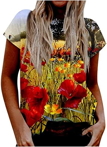 Дамски Блузи Wenini, Тениски с графичен Дизайн, Дамски Модни Блузи, Ежедневни Тениска С кръгло деколте и Цифрово Принтом, Къс ръкав, Блуза