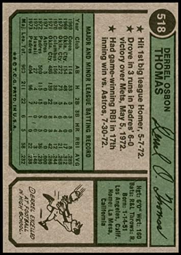 1974 Topps 518 Деррел Томас Сан Диего Падрес (Бейзболна картичка) NM/MT Падрес