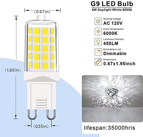 Led лампа GOHDLAMP G9, с регулируема яркост, Еквивалентна полилей с мощност 40 W, Лампи капацитет от 6000 До дневната светлина 450 Лумена, Стандартна основа G9 с две контакти, led к