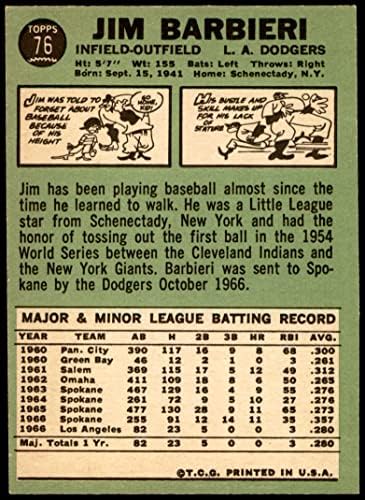 1967 Topps # 76 Джим Барбьери Лос Анджелис Доджърс (Бейзбол карта), БИВШ играч на Доджърс