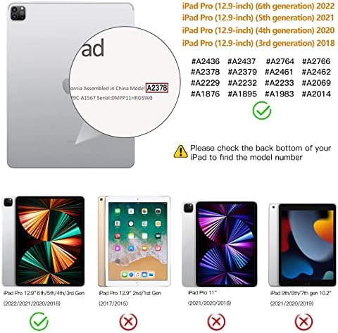 Akkerds е Съвместим с калъф iPad Pro 12.9 6-ти /5-ти/4-ти /от 3-то поколение с държач за моливи, Трехстворчатая поставка с TPU заден капак за iPad 12.9 Pro Case 2022/2021/2020/2018, Автоматично включ