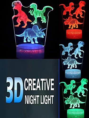 3D лека нощ Динозавър Вдъхновение Оптична Илюзия Лампа Креативен Подарък Визуална Лампа Динамичен Сензорен LED Три Цветни Декорации За Спални Коледа, Рожден Ден, Све