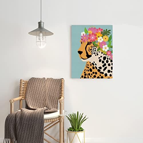 NISTOMISU Пъстри Цветя Короната на Леопард Печат Върху Платно, Стена Декор Гепард Платно Изкуство Знак Платно Плакат