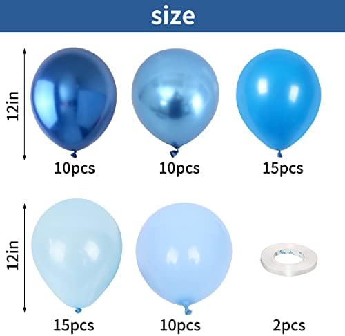 Набор от Сините балони, 60 X 12 Инча Метални Хромирани Сини Балони Перлено-Сиви Балони Macaron Baby Blue балони
