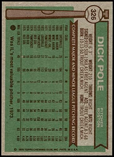 1976 Topps # 326 Дик Пол Бостън Ред Сокс (бейзболна картичка) Ню Йорк Ред Сокс