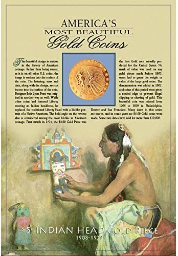 Почит към Най-красивите монети в Америка е Точно копие на Златни монети 1908-1929 години по формата на Главата Индианец стойност 5 долара