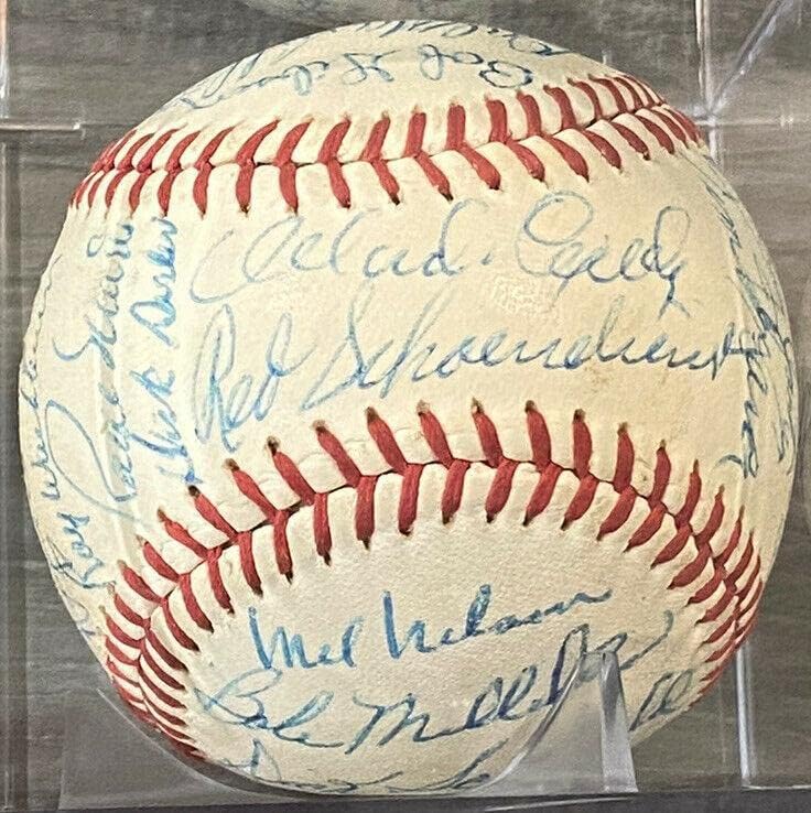 1968 Екипът на Сейнт Луис Кардиналс е Подписала Бейзболни 28 Авто Сполдинга Роджър Марис JSA - Бейзболни топки с автографи