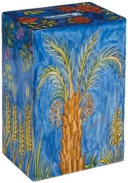 Седем вида /Правоъгълна Дървена Цдака Ръчно рисувани Shivat Haminim/Кутия за Дарения от Яира Эмануэля
