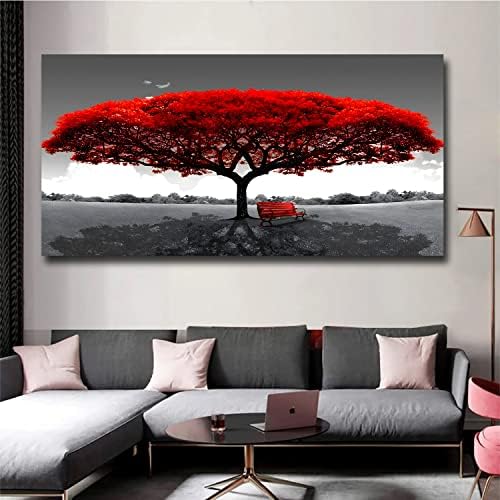 BeyondNice Абстрактно Червеното Дърво на Живота, Пейзаж черно-бялото Платно Живопис Плакати и Щампи Модерна Стенни