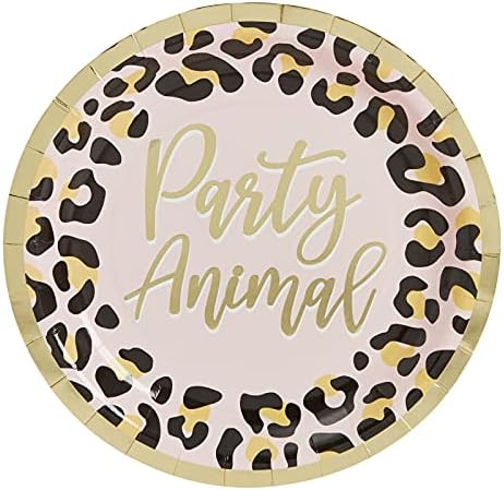 Хартиени чинии с принтом леопард Спаркл енд Бэш за парти в чест на рождения ден на Сафари с животни (9 Инча, 48