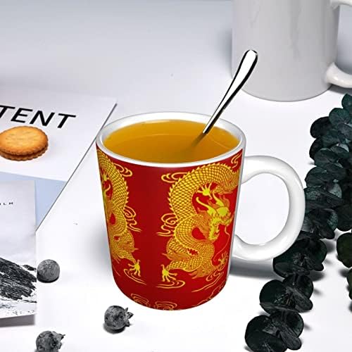 allgobee Дракон 11 Унции Злато-Япония-Порцеланови Чаши за Кафе, Бели Керамични Чаши, Чаша за чай Нов, Празничен