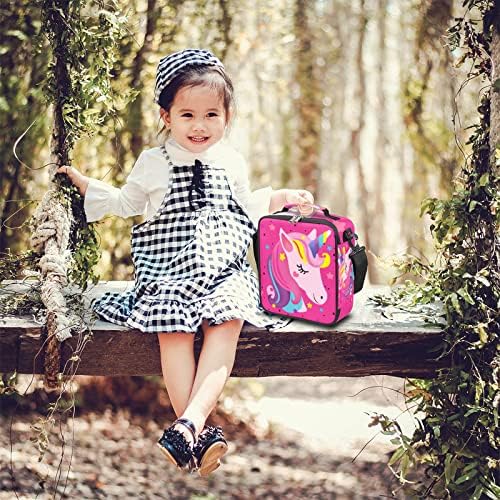 CEZEHAJI Обяд-бокс с единорогом за момичета с изолация -Сладко детска чанта-тоут с единорогом за училище с пагон