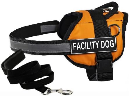 Шлейка Dean & Tyler's DT Works оранжев цвят FACILITY DOG със среден и черен 6-футовым мек щенячьим каишка.