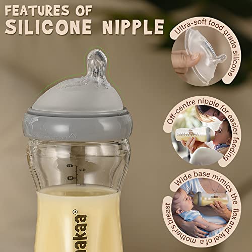 haakaa Генерал.3 Стъклени Детска бутилка за кърмене с быстросохнущей соской за хранене на бебето, Срещу Колики,