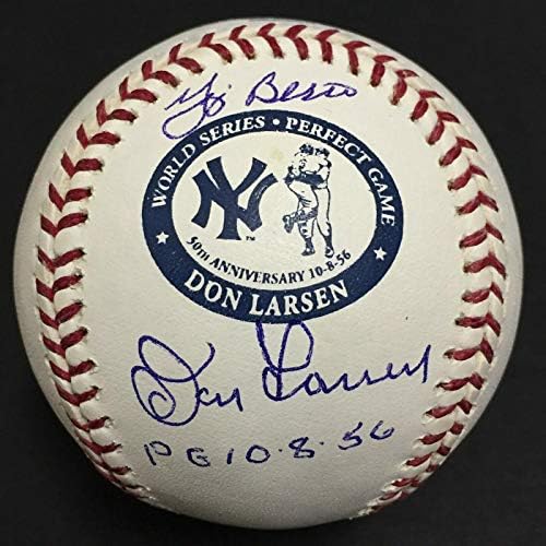 Дон Ларсен Йога Берра подписа бейзбол лого 50th anniv Ws Perfect Game Auto Psa - Бейзболни топки с Автографи