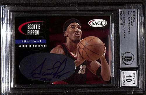 41 Скоти Pippen - 2000 Баскетболни картички с автографи на Сэйджа (Звезда) оценката на БГД Auto 10 - Баскетболни