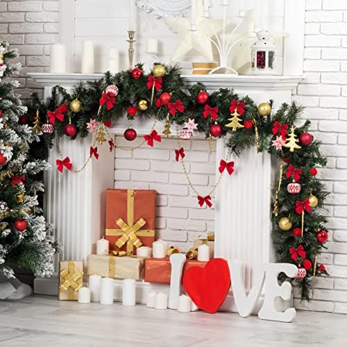 Коледна Гирлянда, Определени от 12шт Бантов Лък Коледно Дърво Висящи Украси Коледни Декорации (Червени) Външни Коледни