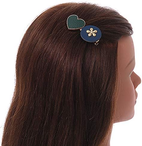 Шнола за коса Avalaya Romantic Златист цвят, изкуствена кожа във формата на Сърце и Цвете/Concord Clip (Тъмно синьо/зелено)