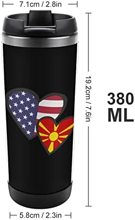 Блокирующиеся Сърца Американски Флаг Македония Пътни Чаши за Кафе с Капак Изолирани Чаши, Бутилка За Вода С Двойни