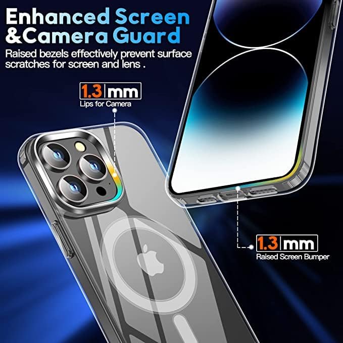 [7, 1] Магнитен калъф за iPhone 14 Pro Max Case, [Съвместим с Magsafe] [Не пожълтяват] [Стъклена защитно фолио за