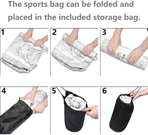 Baolab Лесно Сгъваема Спортна чанта за фитнес зала с отделение за обувки със сух и влажен раздяла, Чанта за фитнес, Пътна чанта Weekender с мрамор модел (сив)