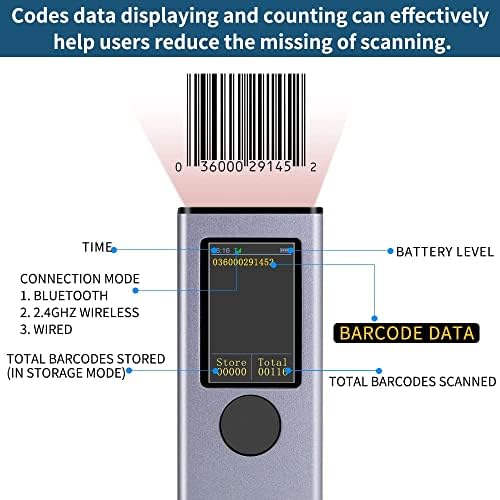 Спестете 15% на преносим скенер за бар-код Alacrity 2D Bluetooth с опакото на клипсой + 2D QR Безжичен баркод скенер,
