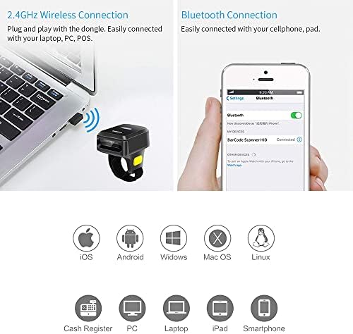 Спестете 15% на безжичния кольцевом скенер за баркодове Alacrity 2D + 2D QR Bluetooth баркод Скенер с таксата на