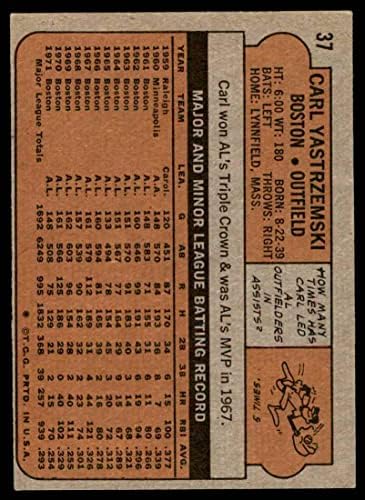 1972 Топпс 37 Карл Ястржемски на Бостън Ред Сокс (бейзболна картичка) VG/БИВШ Ред Сокс