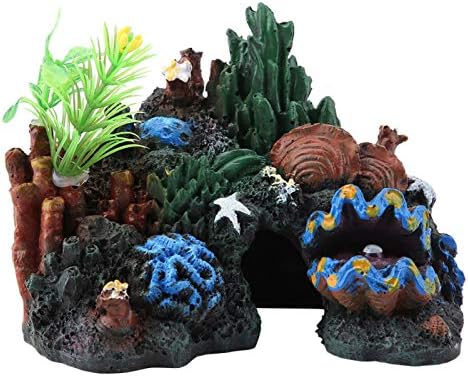 SALUTUYA Цветен Интериор под формата на Коралови Пещери от Изкуствена Смола за Аквариум с Морски Рибки, Непретенциозен