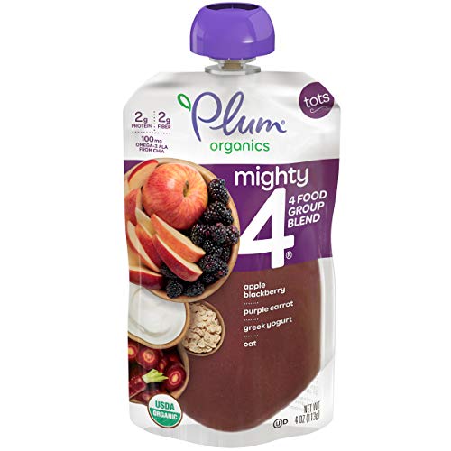 Сместа Plum Organics Mighty Food Group, Органична бебешка храна [от 12 месеца], киноа, къпини, Лилави Моркови, Гръцки кисело мляко и Овесени ядки, Кошер, сертифицирана от Министерст?