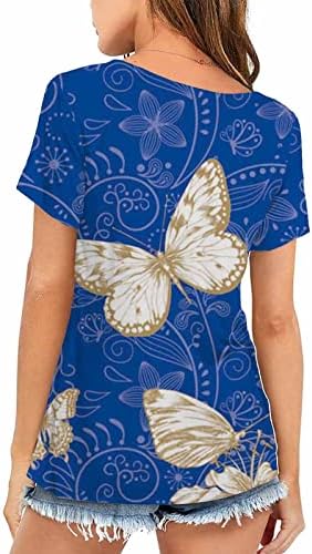Лятна Тениска за жени, Върхове със Сладка Пеперуда и Цветя Принтом, Модерна Туника Свободно, Намаляване, Ризи с