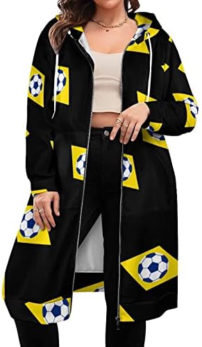 Бразилският Футбол Футбол Флаг с Цип Рокля С Качулка Дълга Туника Блузи, Якета, Палта за Жени