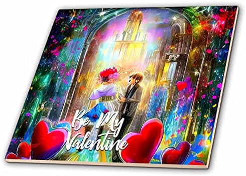 3dRose Ден на Свети Валентин. Бъдете my valentine. Двойката, фантастичен град, сърца, подаръци плочки (ct-374921-1)