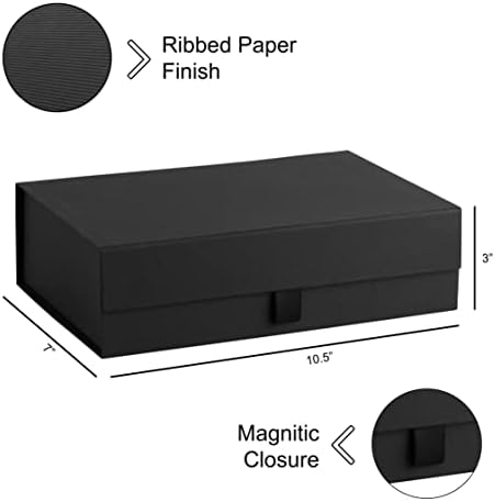 Твърда Черна Подарък кутия с капак на магнитна закопчалка 10,5 x7x3 Опаковка от 2 Черни Правоъгълни Кутии в рубчик