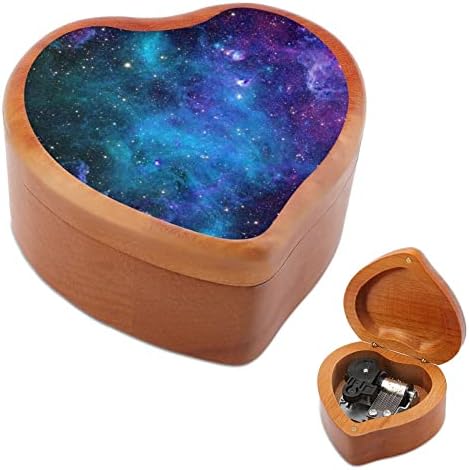 Космическа Galaxy Дървени Музикални Кутии Реколта Музикална Ковчег с Надпис Сърце Подарък за Коледа, Свети Валентин,