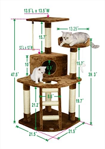 Go Пет Club 48 Ъглова мебел за етажната собственост Котка на дърво Кити Кула за коте с Няколко Когтеточками, стълби,