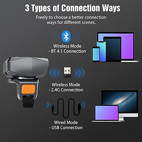 Eyoyo Модернизирани 2D Околовръстен баркод скенер, Bluetooth и 2D Bluetooth Околовръстен баркод скенер, Носене на
