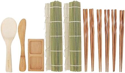 Набор за приготвяне на суши BambooMN: 2 Зелени Бамбукови подложка за листове, 1 Плешката е за ориз, 1 Дюза, 1 Купа
