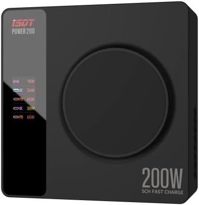 Настолна зарядно устройство ISDT Power 200X200 W USB C - 4 + 1 порт, съвместим с MacBook Pro / Air, iPad, iPhone,
