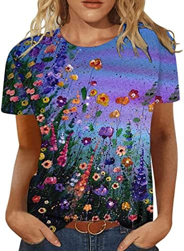Тениски с Къс ръкав за Жени, Лято-Есен, през Цялата Силует, Цветен Принт под формата на Блокове, Безгрижен Приятелка,
